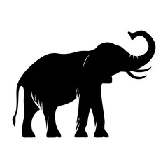 Striking Silhouette of an Majestic Elephant with Trunk Raised High Against White