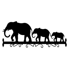 A Black Silhouette of an Elephant Family Walking on a Decorative Bar © Tanjila