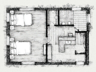 Fototapeta premium Blueprint sketch: An architectural representation showcasing a blueprint design, emphasizing details and precision.