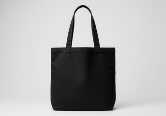 Black cotton tote bag mockup on white background