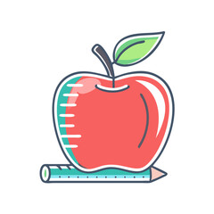 A Red Apple with a Ruler and Pencil for Back to School