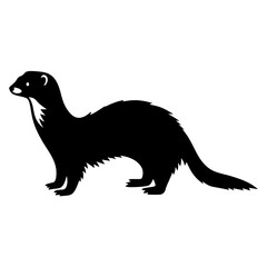 Silhouette of an ermine standing on the ground in black and white