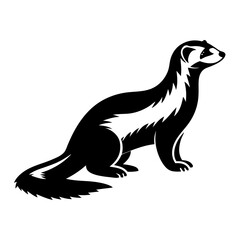 Monochrome image of a ferret with distinctive markings and sleek silhouette