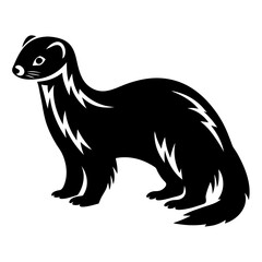 Black and white illustration of a weasel standing isolated on white