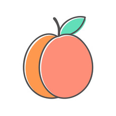 A Juicy Ripe Peach Illustration with a Single Green Leaf