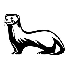 Stylized ferret vector illustration in black and white, cute cartoon animal
