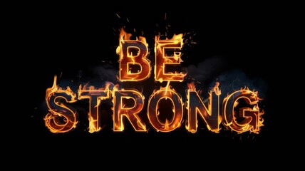 Flaming "Be Strong" text design that visually captures the intensity of motivation and mental toughness