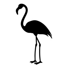 Elegant black flamingo silhouette standing gracefully on long slender legs