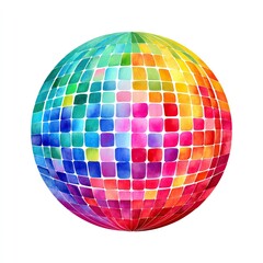 Obraz premium Vibrant rainbow watercolor disco ball on white background for party and event design