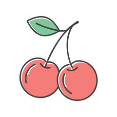 A Pair of Sweet Red Cherries with a Green Leaf Illustration
