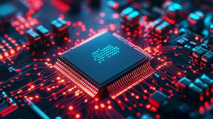 Abstract technology background digital microchip circuit board red blue data lines future system