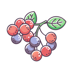 A Bunch of Red and Purple Berries on a Branch with Green Leaves A Delightful Cluster of Autumn Fruits