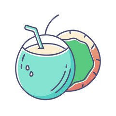 Refreshing Coconut Drink with Straw Tropical Summer Beverage Illustration