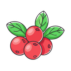 A delightful cluster of ripe red cranberries adorned with vibrant green leaves