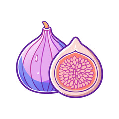 A vibrant illustration of two figs one whole and one sliced showcasing their intricate internal structure and juicy texture