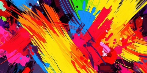 Abstract vibrant brushstrokes, dynamic color explosion, trendy pop art texture, paint texture, illustration