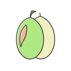 Illustration of two ripe plums a green one and a yellow one