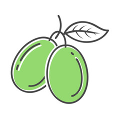 A Pair of Fresh Green Olives with Leaf Illustration Simple Clipart