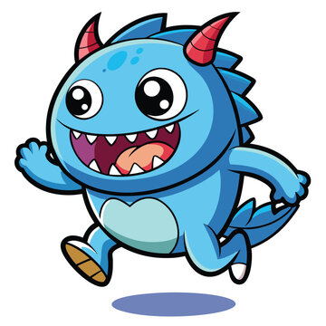 recommend clip art: Cute blue monster running