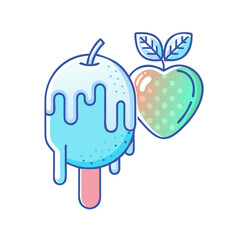 Melting Blue Ice Pop with Strawberry Illustration Summer Treat Frozen Dessert Cool Sweet Candy