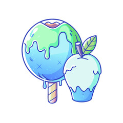 A Pair of Delicious Candy Apples Dripping with Sweet Glaze A Delightful Cartoon Illustration of Two Icy Treats