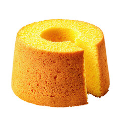 Chiffon cake with a slice cut out, isolated on white. Concept of dessert, bakery, and sweet treat.