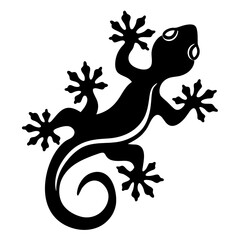 Stylized Black Silhouette of a Gecko with Floral Feet and Curled Tail