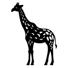 Silhouette of a graceful giraffe with unique spot pattern in black and white