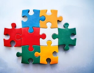 Obraz premium Colorful puzzle pieces arranged creatively, symbolizing problem-solving and teamwork