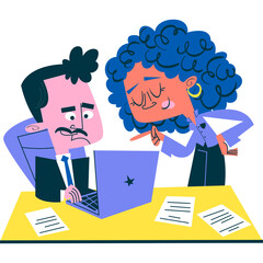vector illustration of an angry boss with his secretary 