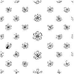 Seamless Floral Pattern with Hand-Drawn Flowers