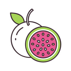 A Freshly Cut Guava Fruit Illustration Showing its Pink Flesh and Numerous Seeds