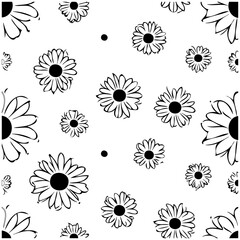 Monochrome Floral Pattern on White Background