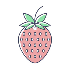 Fototapeta premium A Cute Cartoon Illustration of a Single Strawberry with Green Leaves and Many Seeds