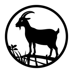 Silhouette image of a goat with horns standing on a fence