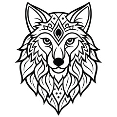 Vector illustration of a wild wolf head, a black silhouette animal with a tribal tattoo design
