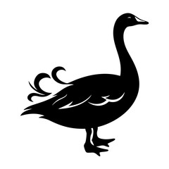 Elegant black and white silhouette illustration of a majestic standing goose