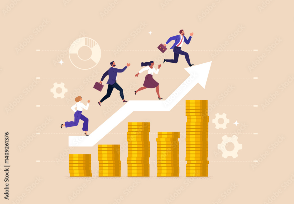 Poster business_success_1_8 business success concept. vector cartoon illustration of a group of diverse peo