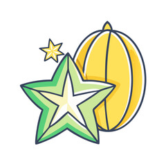 Obraz premium A vibrant illustration featuring a star fruit and a yellow citrus fruit symbolizing tropical freshness and summer delight