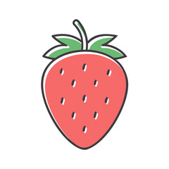 A Delightful Illustration of a Red Strawberry with Green Leaves