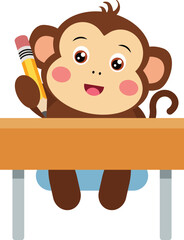 Friendly monkey student sitting at a table