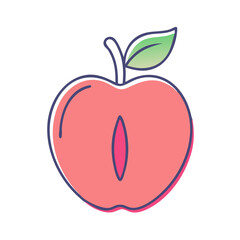 A Simple Illustration of a Red Apple with a Single Leaf