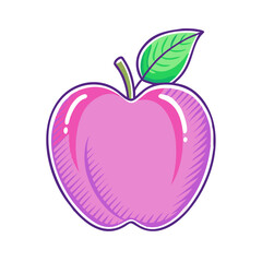 A Vibrant Pink Apple with a Green Leaf Illustration Graphic Design