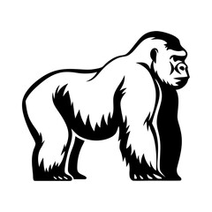 Strong gorilla side view with black and white high contrast illustration