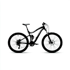 mountain bike silhouette , black and white illustration isolated on white background