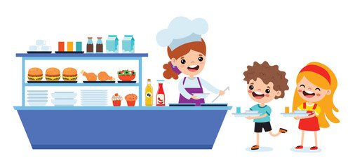 Cafeteria Scene With Cartoon Characters