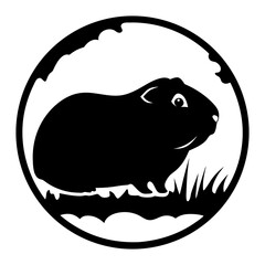 Black and White Guinea Pig Illustration in a Circular Frame Design
