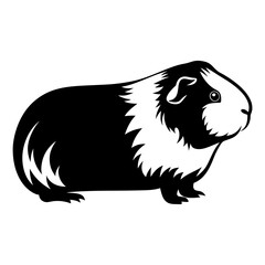 Monochrome illustration of a cute guinea pig side view with fluffy texture