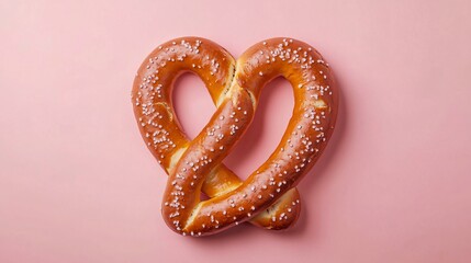 Isolated soft pretzel on plain pastel background with long shadow, minimal commercial food photography style