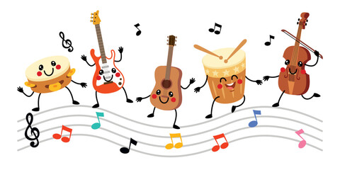 Cartoon Drawing Of Kids And Instruments